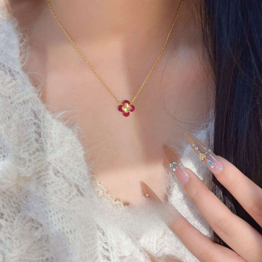 Bracelet For Women Exclusive Laser New Model Bracelet, Red Corundum Aquamarine White Diamond Set Four-Leaf Clover Fashion Jewelry