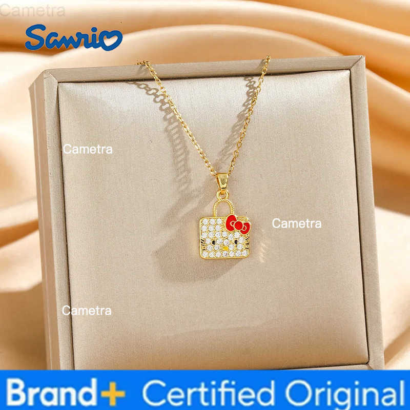 Sanrio Creative Sweet Zircon Hello Kitty Bag Pendant Necklace for Women Girls Stainless Steel Chain Cute Cartoon Jewelry Gifts H251229