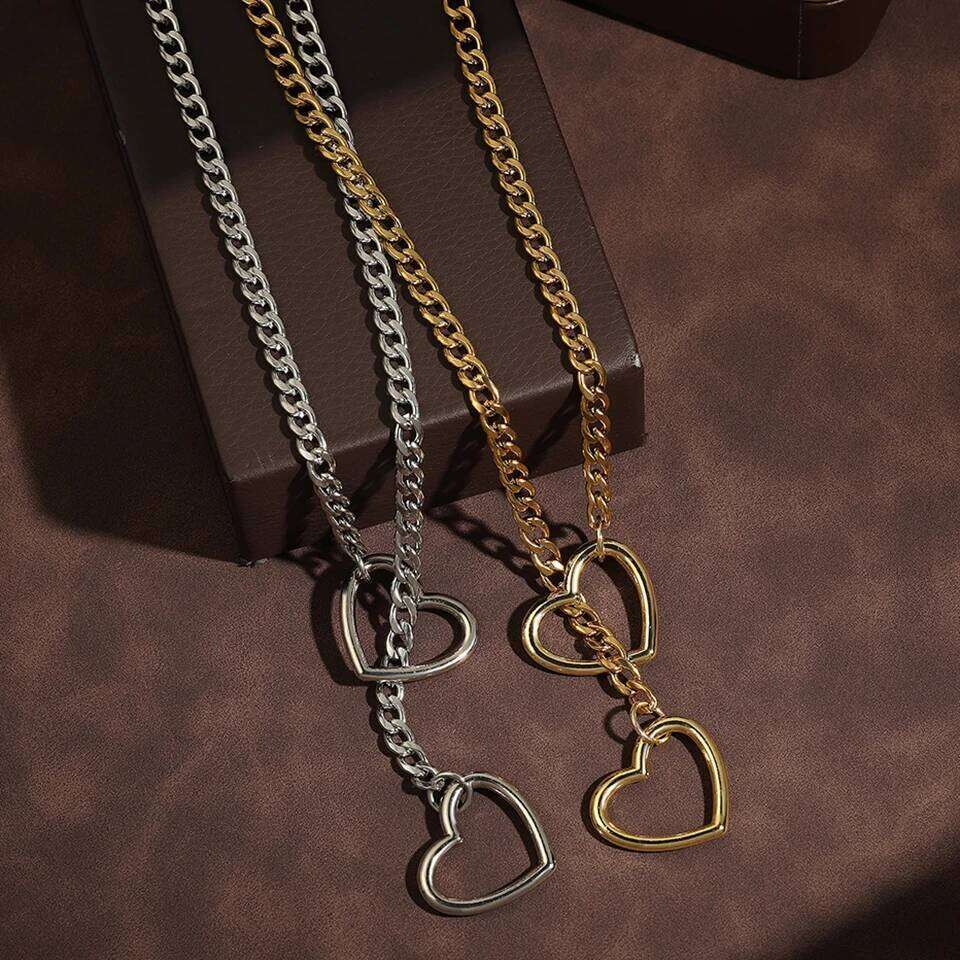 ZAKOL Adjustable Stainless Steel Cuban Link Hollow Heart Y-Shaped Necklace Punk Rock Style Party Accessories