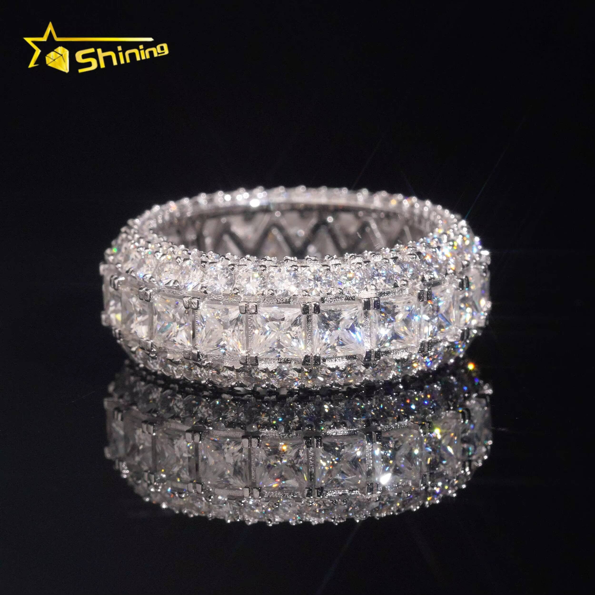 GRA Pass Diamond Tester Wholesale Solid Silver 925 VVS Moissanite Fully Iced Out Wedding Ring Engagement Eternity Band Ring