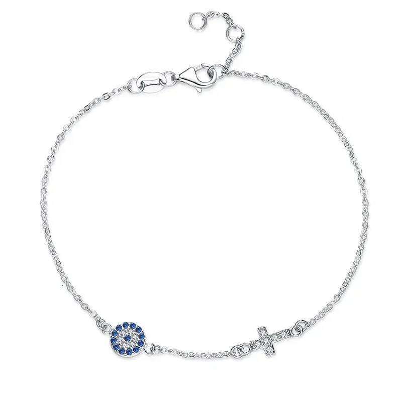 Kaletine Charm Blue Evil Eye Cross Bracelet 925 Sterling Silver Small Bracelets For Women Hamsa Good Luck CZ Jewelry KLTB056 25H1229