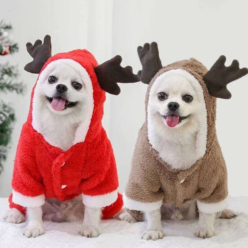 Winter Warm Pet Clothes for Small Medium Elk Santa Claus Dog Cats Coat Hoodies Christmas Dogs Costume