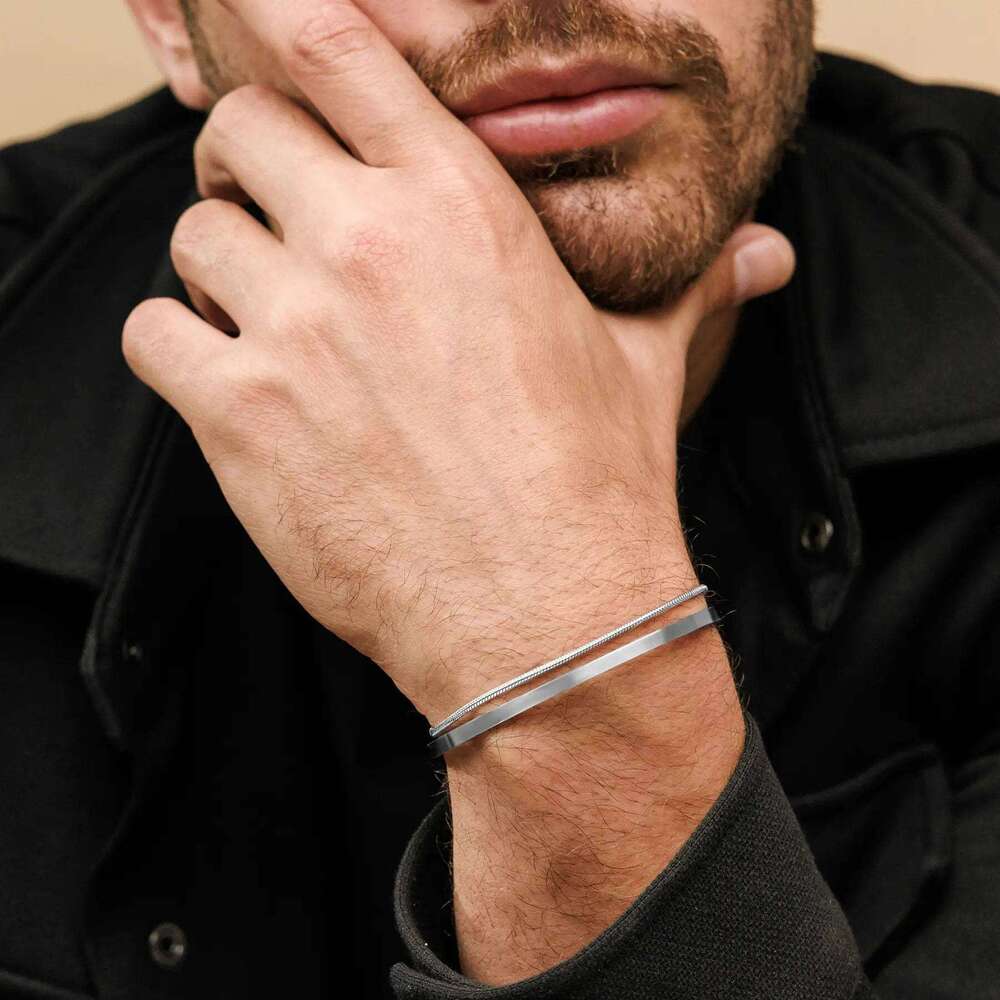 Cross-Border Single Open Thin Snake Bone Chain Bracelet Set Men's Fashion Simple Jewelry