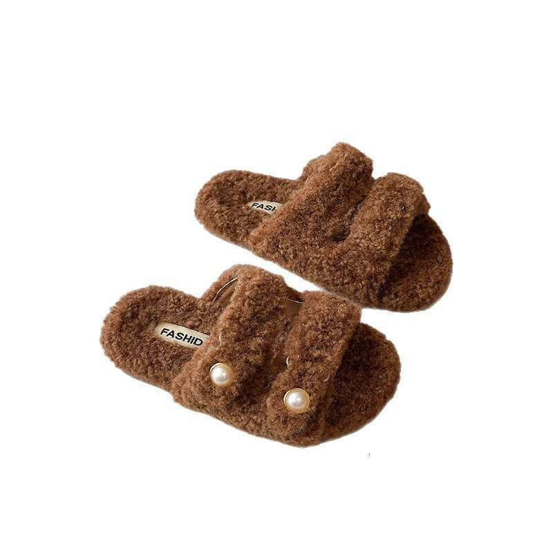 Children's One-Word Furry 2025 Spring and Autumn New Korean Style Girls' Fashion Versatile Soft Sole Home Slippers