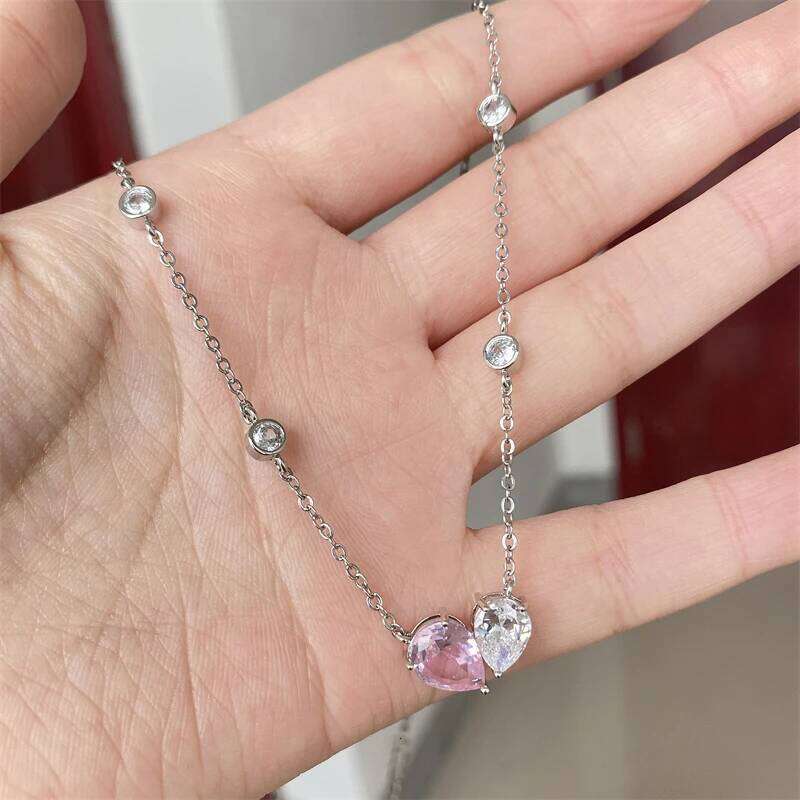 ZAKOL Romantic Pink Zirconia Heart Jewelry Sets for Women Fashion Water Drop Earrings Necklace Set Love Wedding Accessories