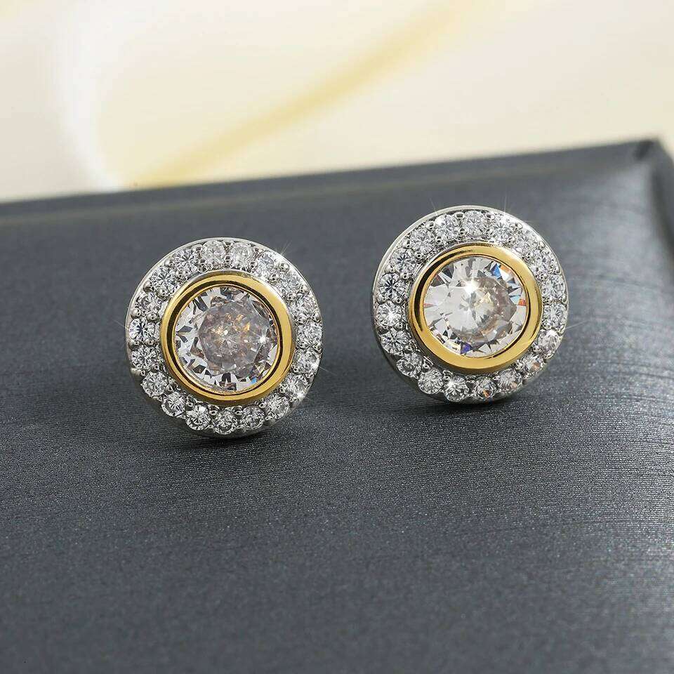 ZAKOL Brand New Arrival Buling Iced Out CZ Stud Earrings Hip Hop Rapper Geometric Round Square Zircon Women Men Ear Accessories