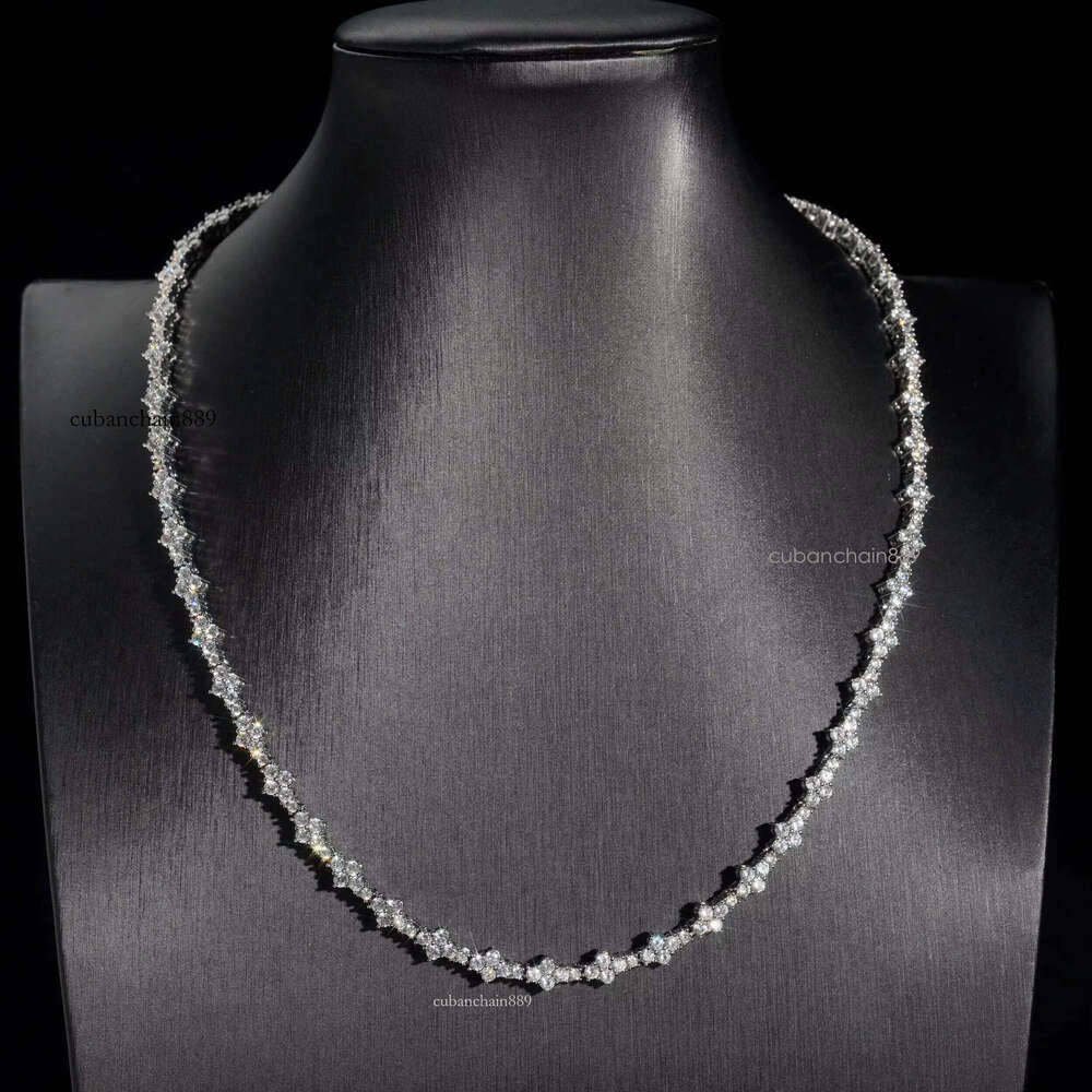 New Arrivals High Quality Fashion Iced Out Cross 3MM Flower 925 Silver Necklace Moissanite Tennis Chain