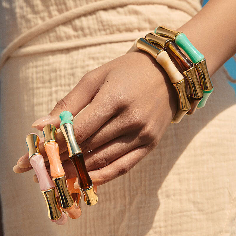 Bracelet For Women European and American Style Geometric Gradient Texture Bracelet, Hot Sale Acrylic Bamboo Joint Personality Fashion Jewelry