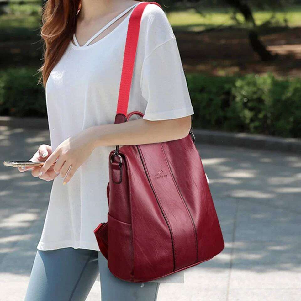 Anti Theft Soft PU Leather Women Vintage Shoulder Bag Ladies High Capacity Travel Backpack School Bags Mochila Feminina JINXIANGGUO