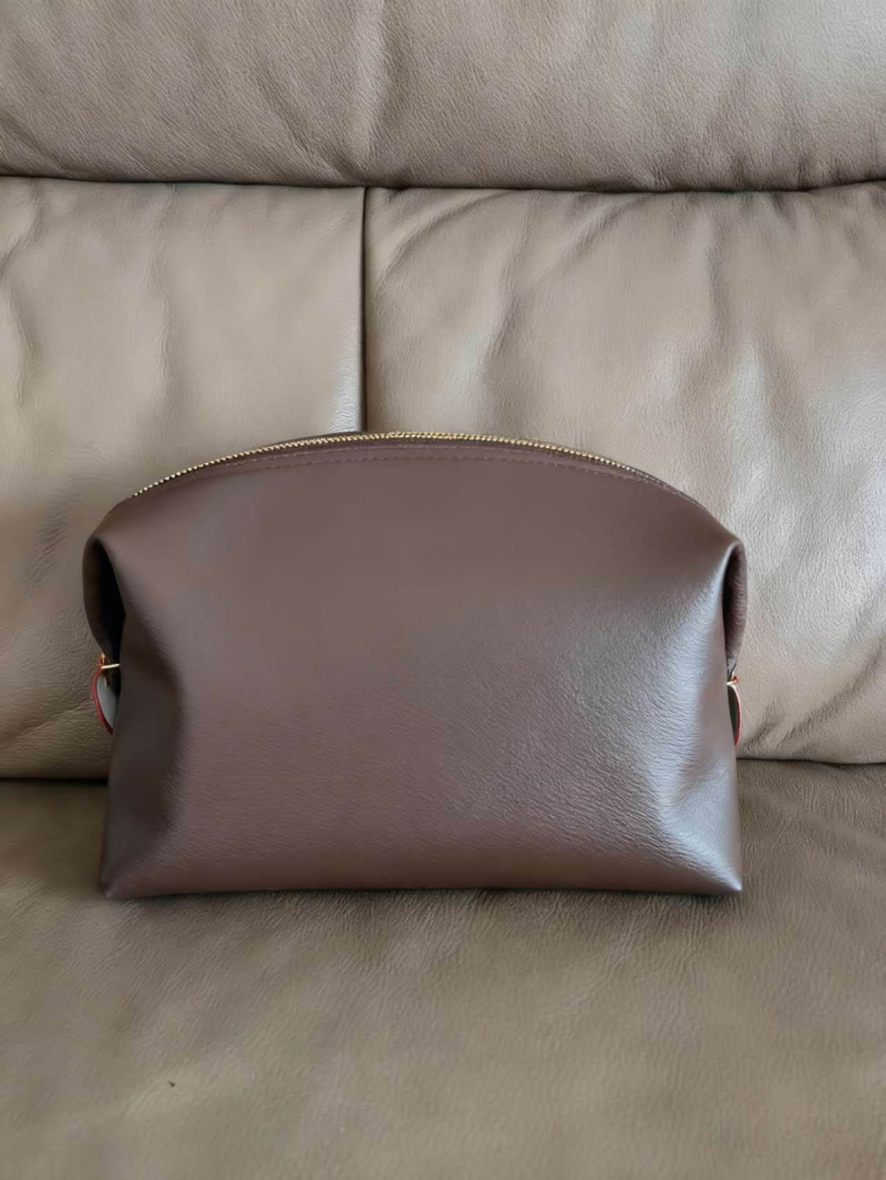 Women Designer Portable Brown Leather Makeup Bag Travel Waterproof Cosmetic Purse