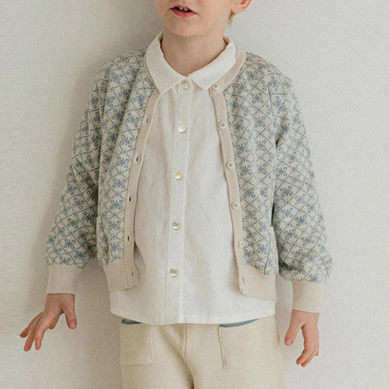 Boys Cotton And Linen Buttons White Shirt Autumn Children Casual Lapel Collar LongSleeved Shirts Cardigan Girls Blouse 251218