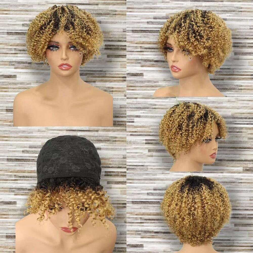Cross-Border Hot Selling Machine-Made Small Short Afro Kinky Curly Hair Wig VMS