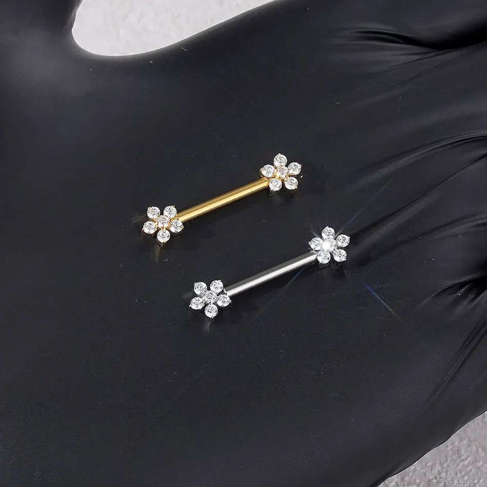 1/5PCS Zircon Flower Nipple Piercing CZ Sexy Nipple Shield Ring Nails Barbell Body Piercing Jewelry Chest Decor 14G 251224