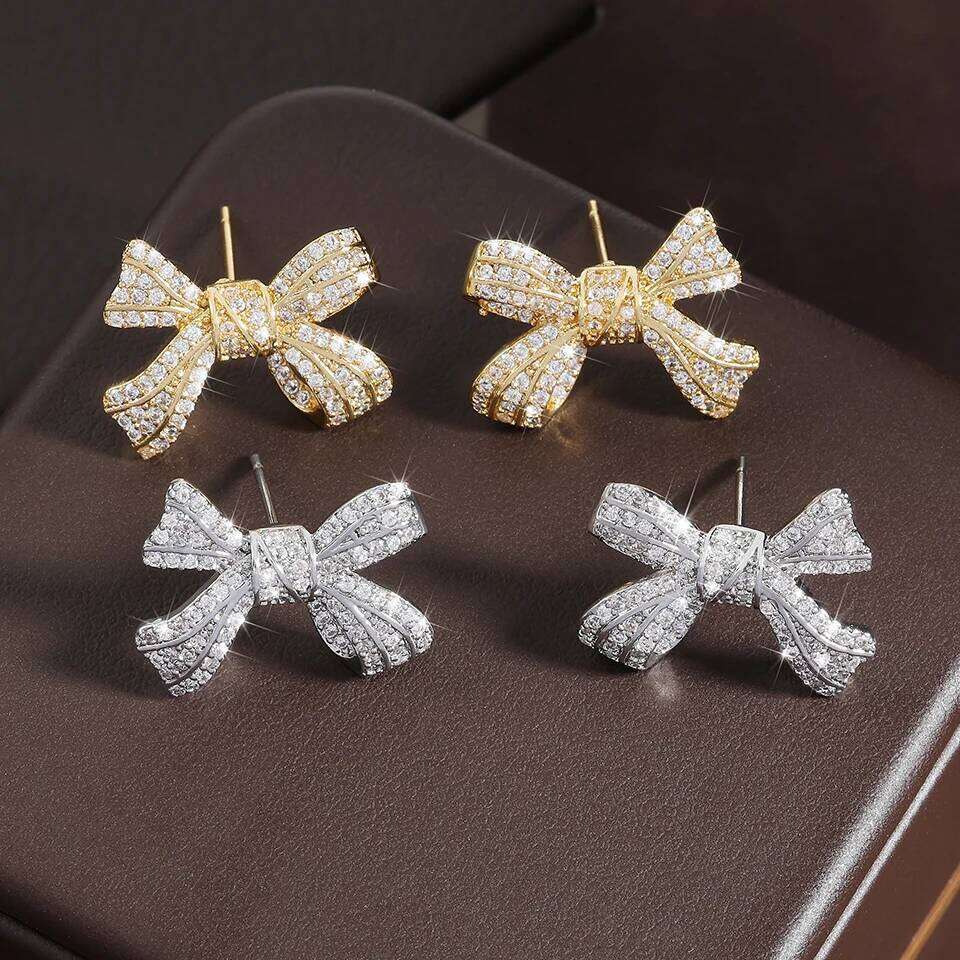 ZAKOL Cute Sweet AAA Zirconia Bow Stud Earrings for Women Korean Fashion Aesthetic Engagement Wedding Jewelry