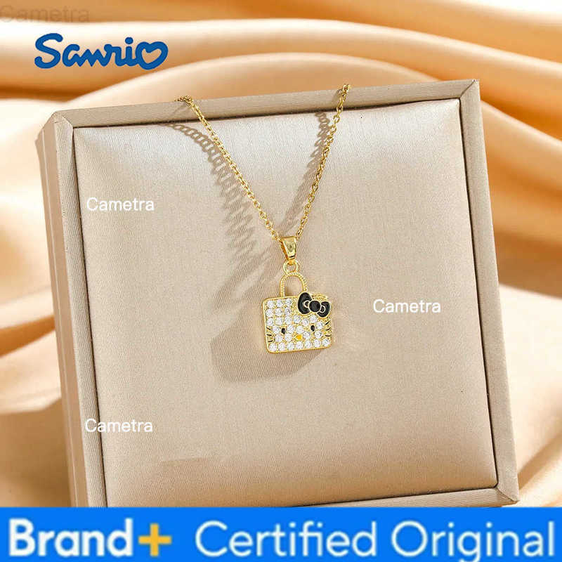 Sanrio Creative Sweet Zircon Hello Kitty Bag Pendant Necklace for Women Girls Stainless Steel Chain Cute Cartoon Jewelry Gifts H251229