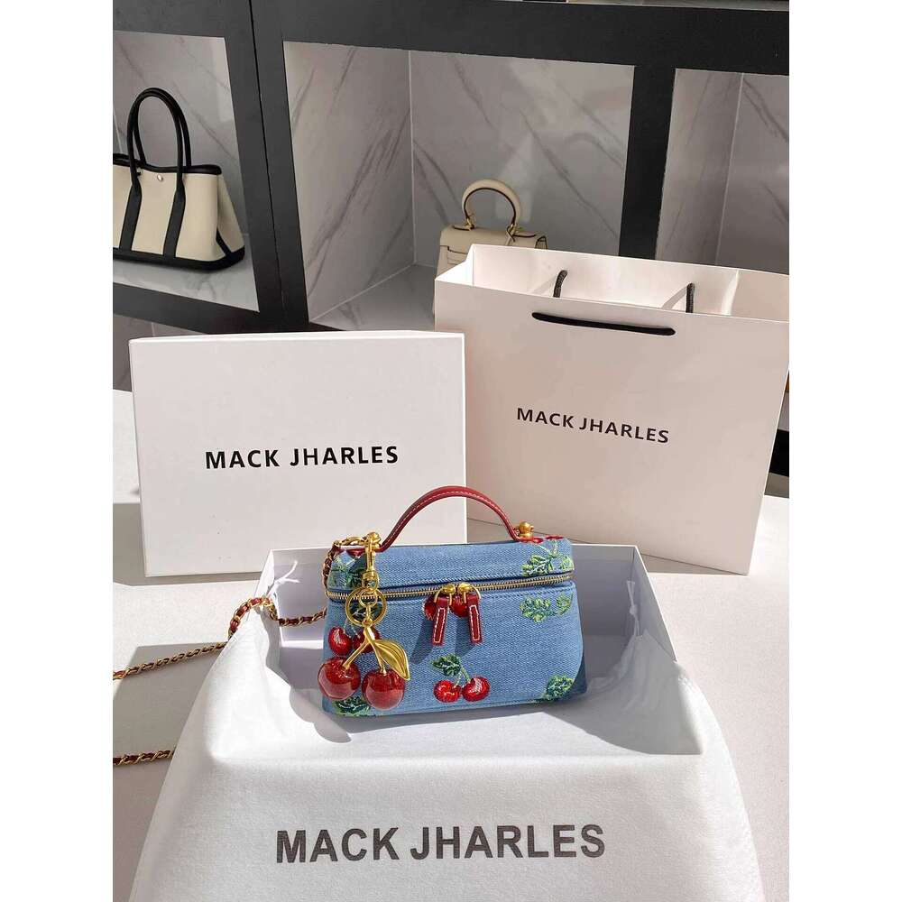 MACK JHARLES Vintage Denim Embroidered Box for Women 2025 Autumn New High-end Small Square Bag