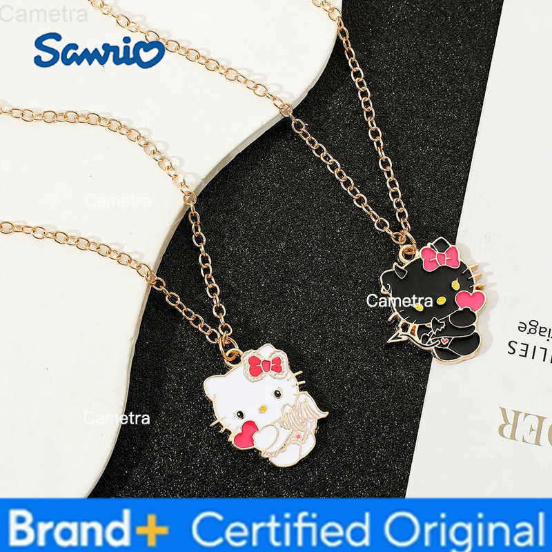 Sanrio Black White Hello Kitty Couple Necklace Set - Adorable Matching Kitty Charms Perfect Gift for Fans Couples Best Friends H251229