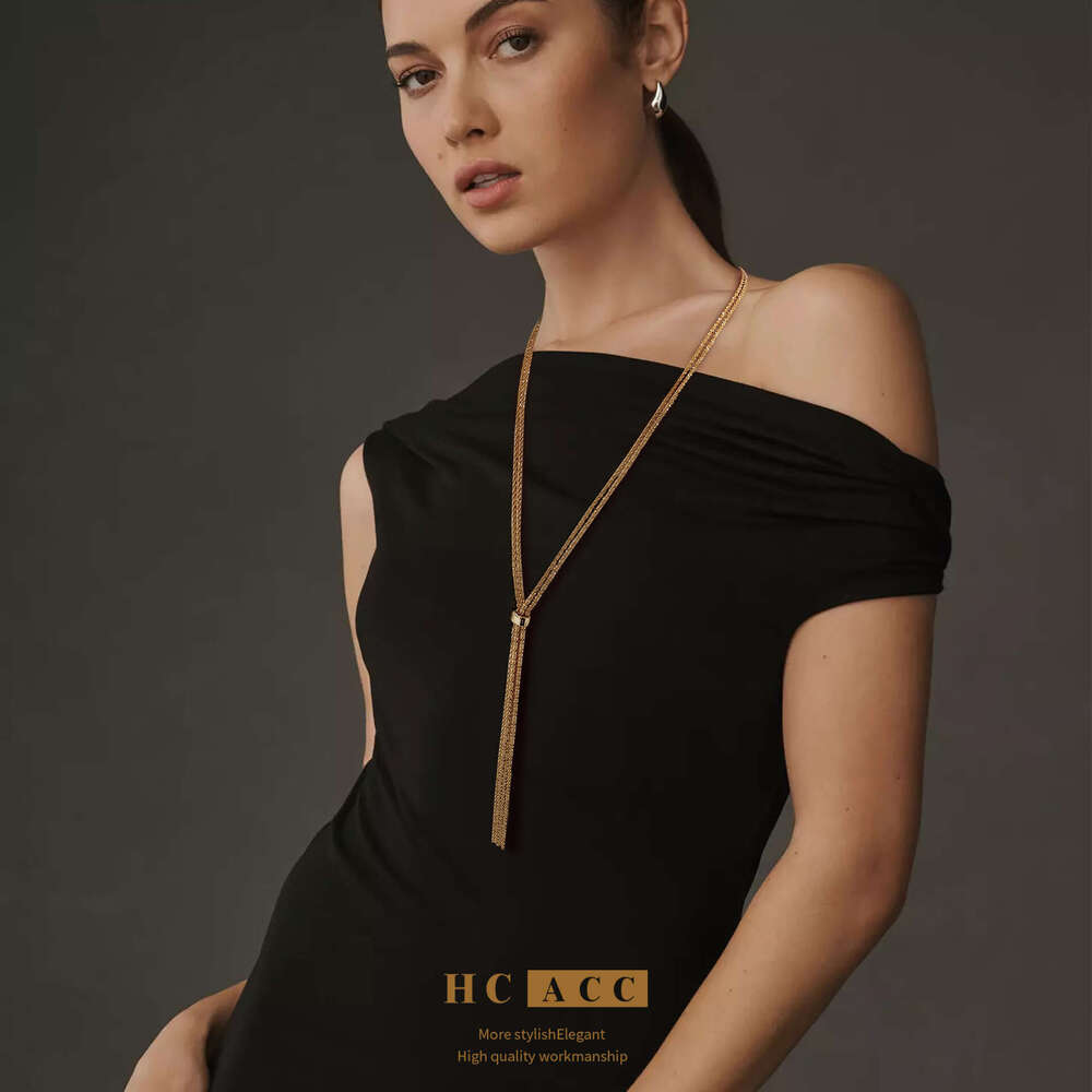 Cross-Border New Long Double-Layer gold Tassel Necklace Niche High-End Fashion Choker Design Sweater Chain Accessory