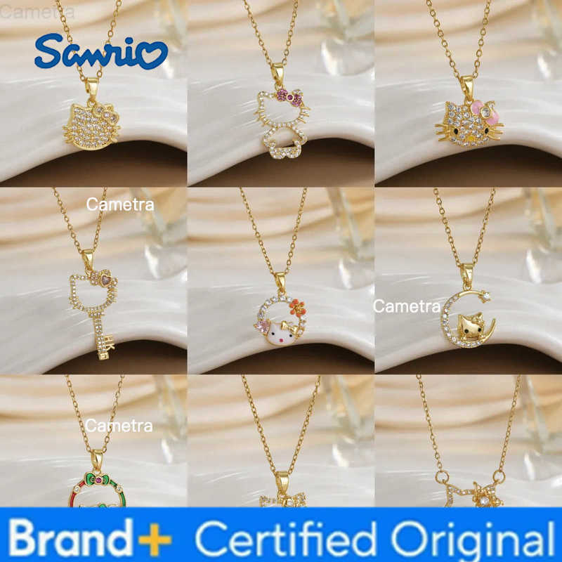 Sanrio Stainless Steel Chain Cute Zircon Hello Kitty Pendant Necklaces for Women Girls Shiny Charm Jewelry Accessories Gifts H251229