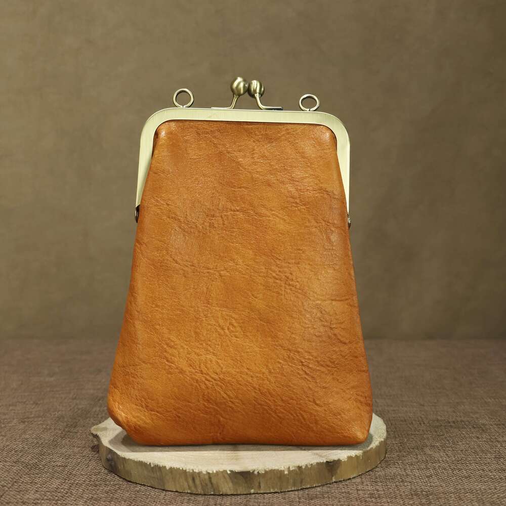 JINXIANGGUO Genuine Leather Handcrafted Purse Can Hold Iphone Coin Change Keys Card Fashionable New Multi Functional Kiss Single Shoulderdetachable Ad