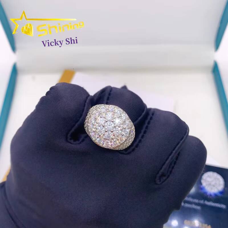 GRA Certificated Fine Men Rings Pass Diamond Tester Hip Hop 925 Sterling Silver Iced Out Moissanite Diamond Ring