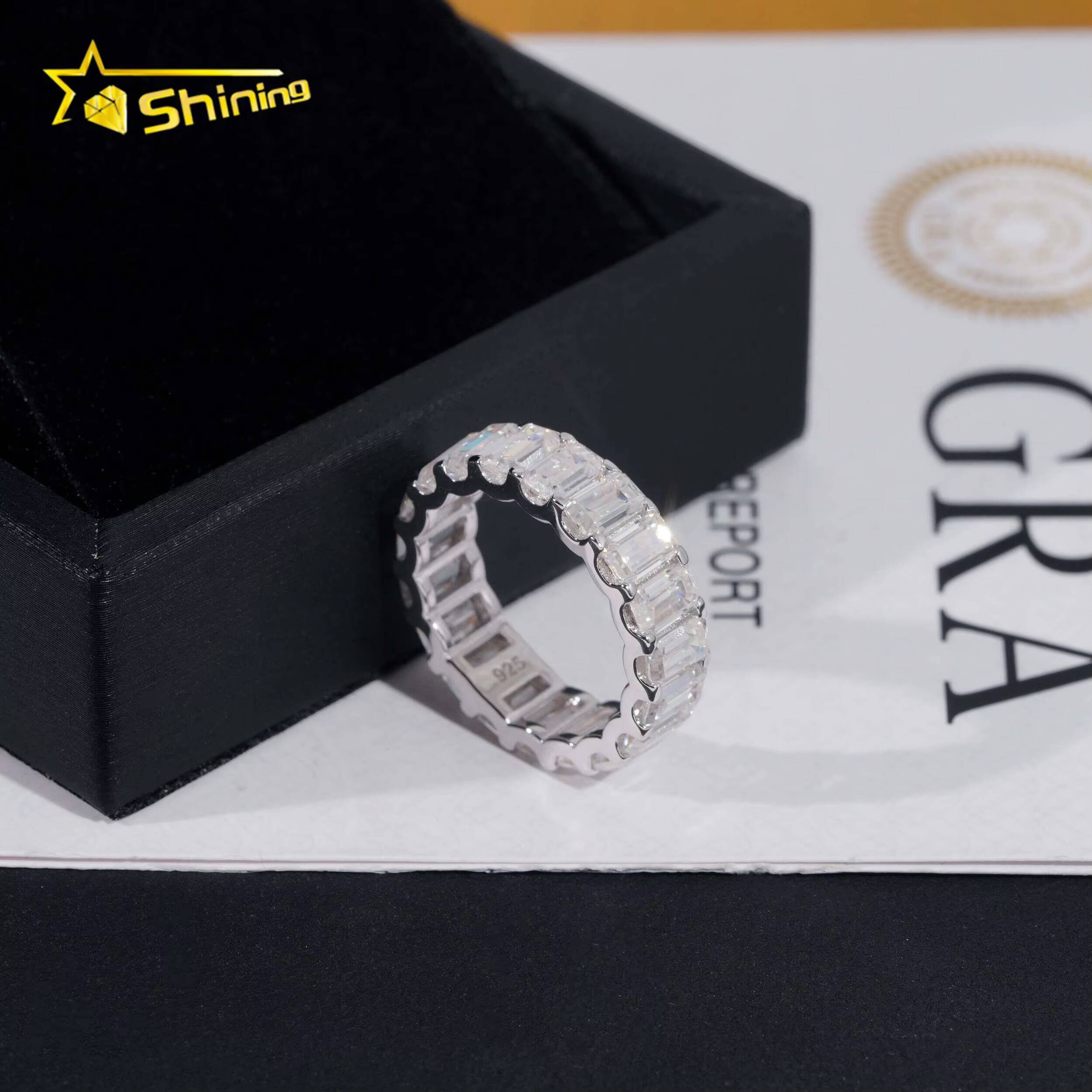 Moissanite Diamond Emerald Cut Eternity Band 925 Sterling Silver Wedding Moissanite Ring