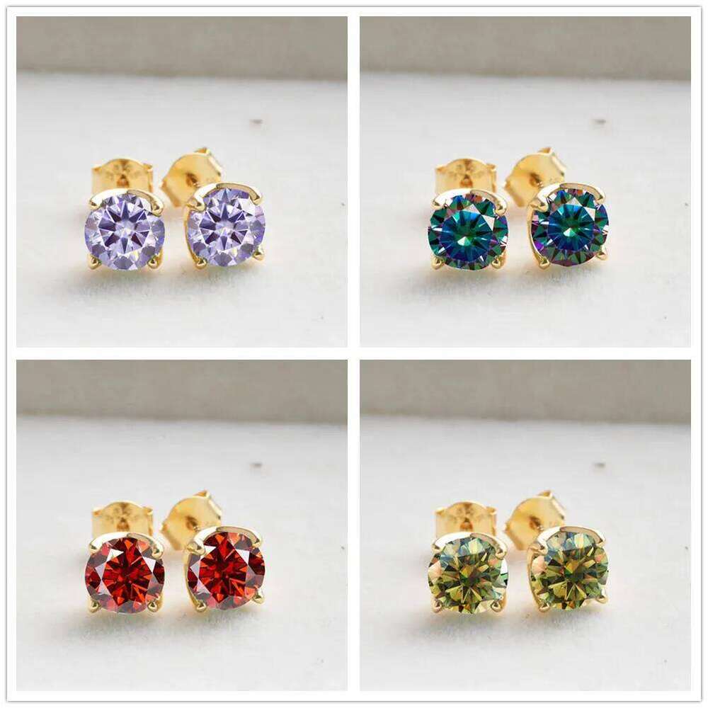 VVS D Color Moissanite Earring 925 Sterling Silver Plated 18K Gold Stud Earrings For Women Wedding with black card diamond test e69