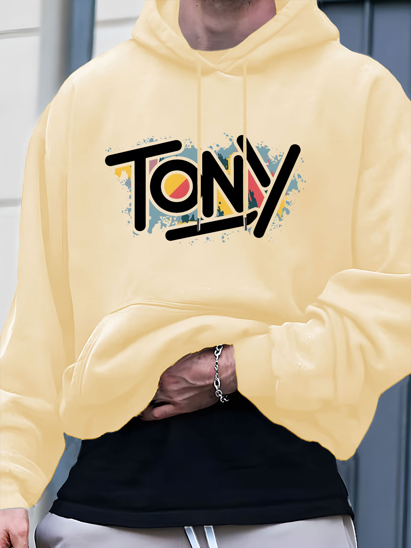 Men's Heavy-Duty All-Over Print Hoodie with Kangaroo Pocket & Adjustable Hood Casual Streetwear Sweatshirt, Machine Washable, Regular Fit for All