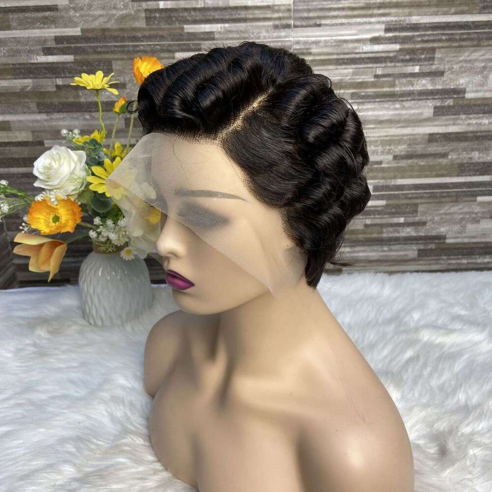 Pixie Cut 13*4 100% Human Hair Afro Wool Curl Front Lace Wig Aimeier