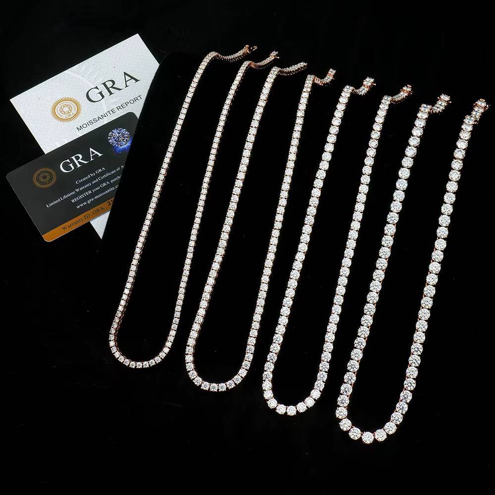 Hiphop Moissanite Tennis Chain Necklace Iced Out 3mm 4mm 5mm 6mm 925 Sterling Silver Rose Gold Color Bling Rapper Necklace