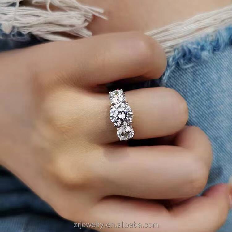 Telula 5ct Color Triple Stone Moissanite Rings S925 Sterling Silver 18k Plated Gra Certified Vvs Round Cut Moissanite Ring