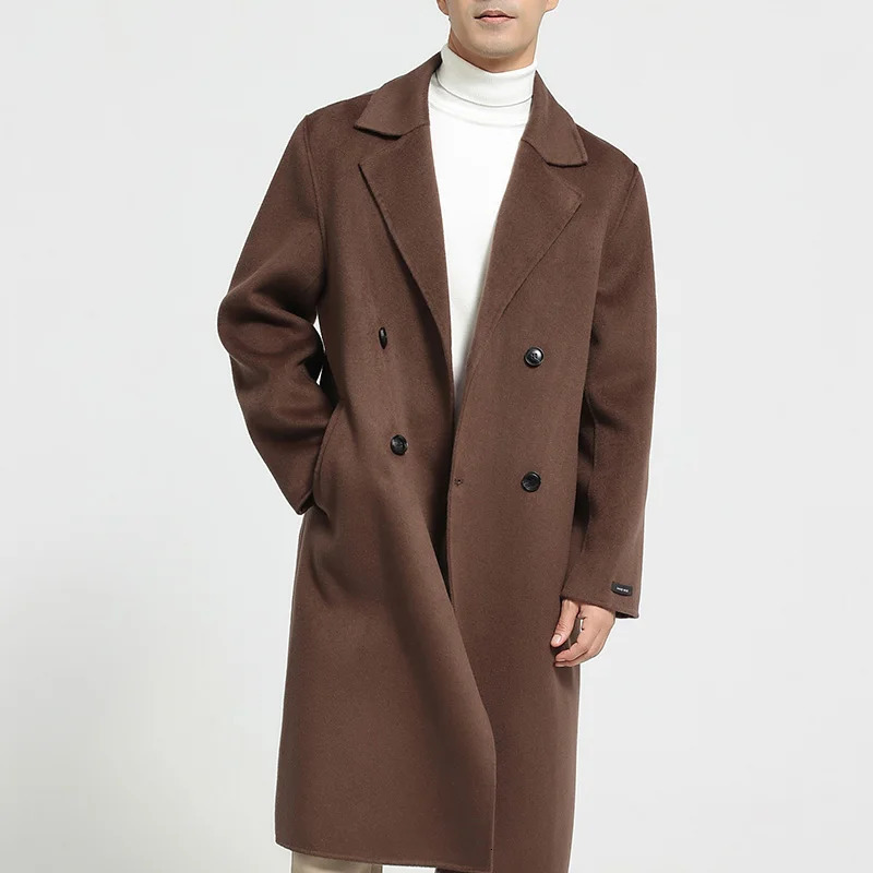Mens 100 cashmere thick doublesided extended coat classic and versatile fashion for business leisure 251226
