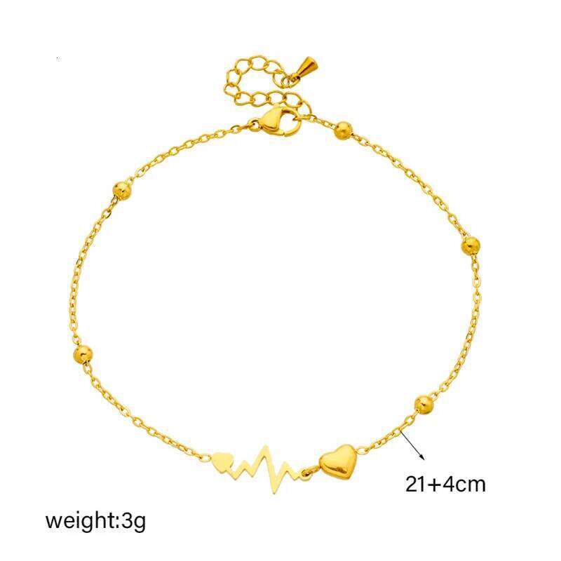 ZAKOL Fashion Stainless Steel Heart Electrocardiogram Anklets For Women Gold Color Chain Bracelet Ankle Accessories Jewelry Gift