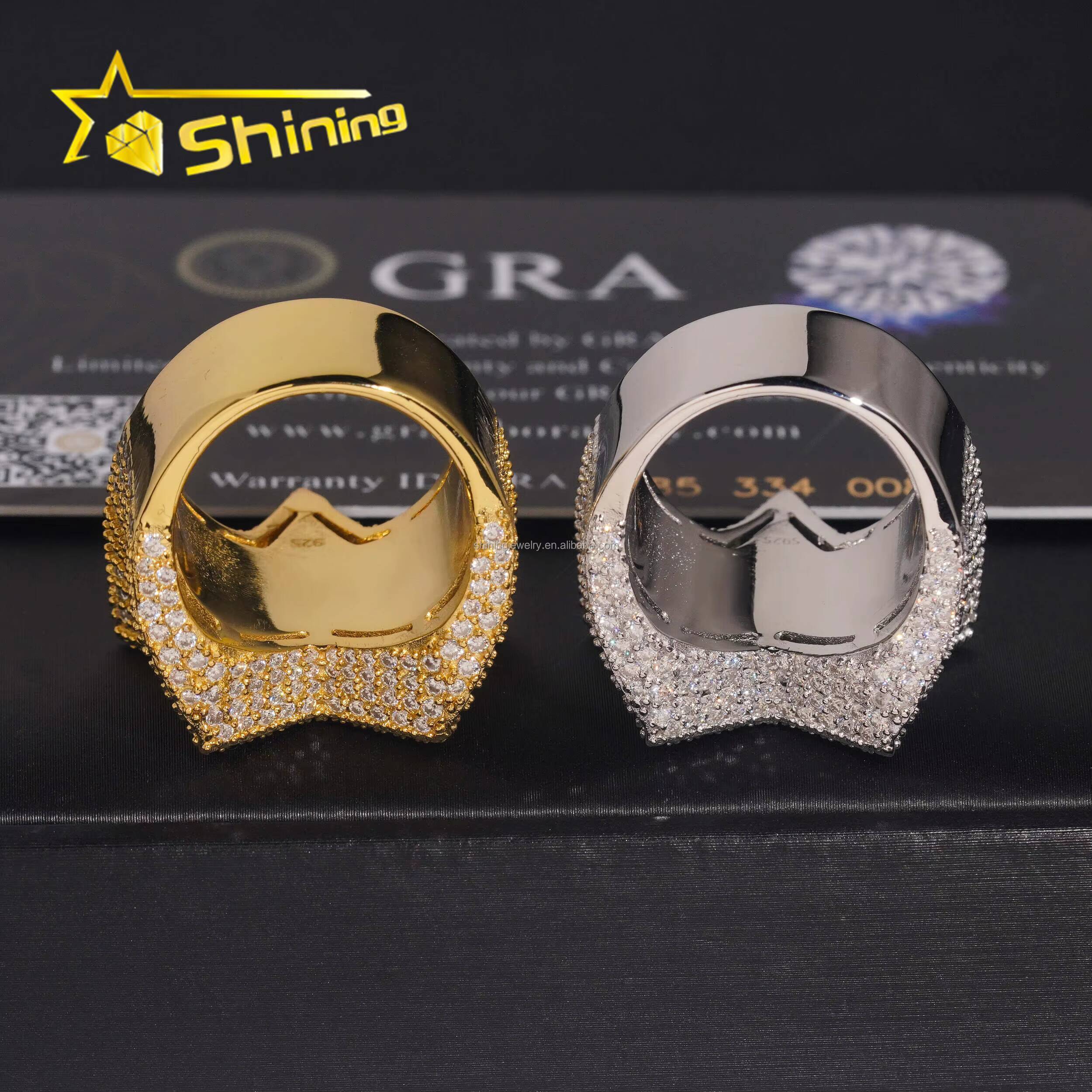 Bulk Stock Drop Shipping Iced Out Hip Hop GRA Certificate FL Baguette Moissanite Diamond Man Gift Iced Out S925 Silver Star Ring