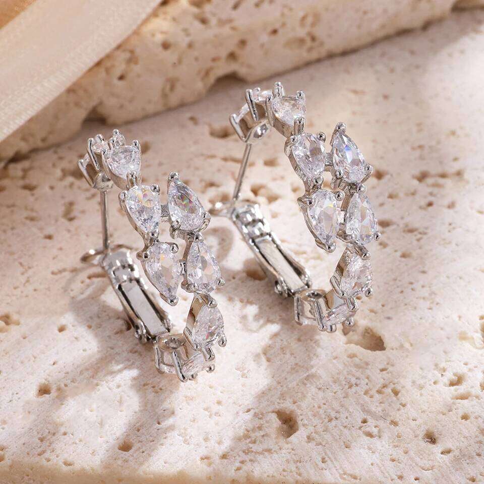ZAKOL New Trendy Water Drop Circle AAA Zircon Hoop Earrings for Women Luxury Female Party Wedding Jewelry Gift