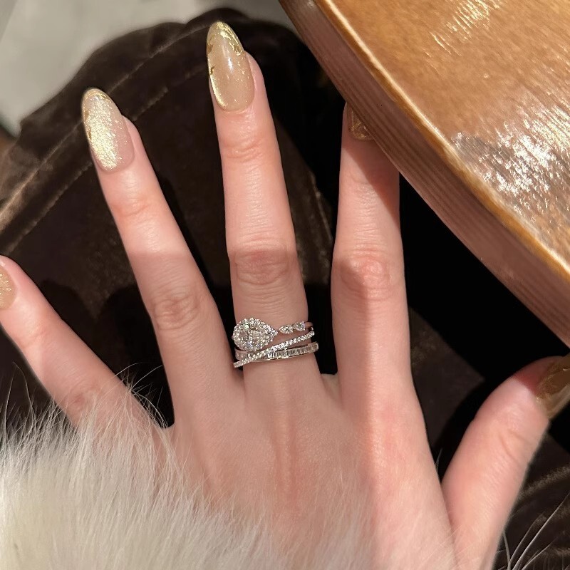 Luxury Brand Designer Jewelry French Style Light Luxury High-End Multi-Layer Water Drop Inlaid Diamond Ring Cross Wrapped Niche Design Exquisite Luxur - view 5