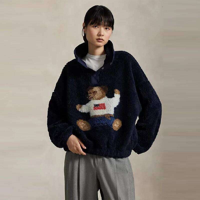 Creative Trendy Fleece Top Lady Warm Fall Cute Casual Retro Little Bear Women's Sportswear Sweaters Cozy Female Chic Streetwear