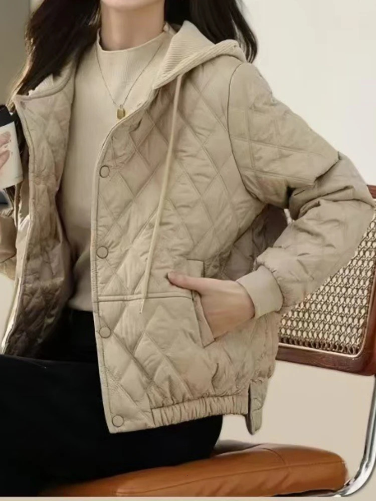 in Short Cotton Jacket Women Coats Hooded Outwear Loose Woman Clothes Jackets Tie Splicing Lightweight Cottonpadded 251210