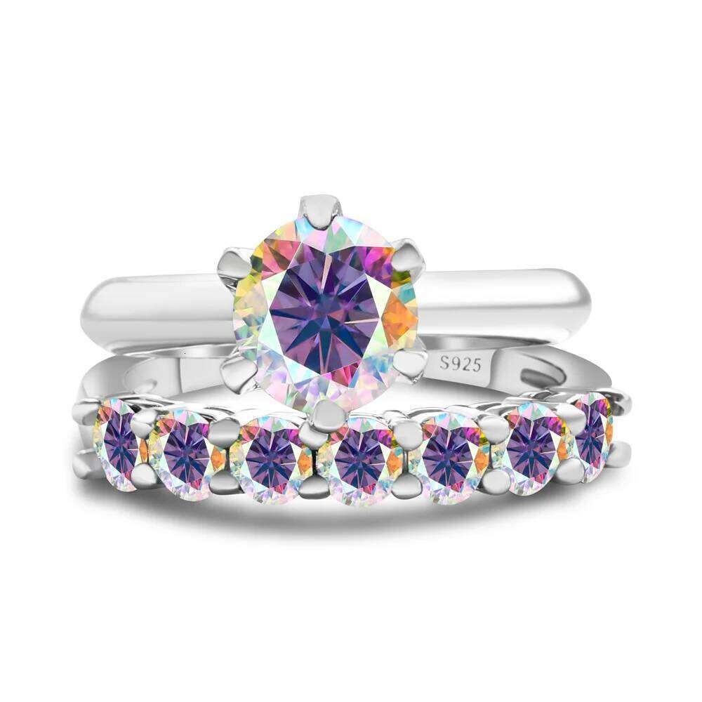 Total 1.7 Ct moissantie ring set Silver 925 Brilliant Cut Diamond Test Past D Color Moissanites Rings Original Jewelry c2e