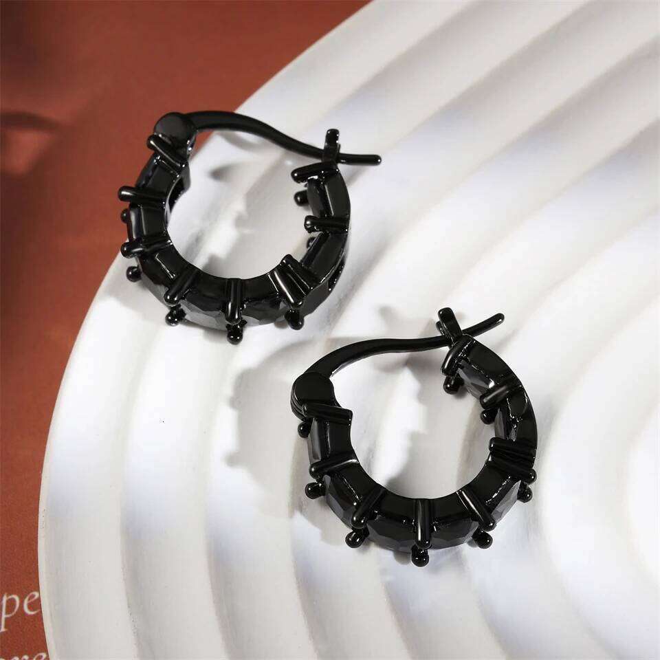 ZAKOL Korean Fashion Black Zircon Hoop Earrings Shiny Square Crystal Drop Earring Jewelry Gift for Women