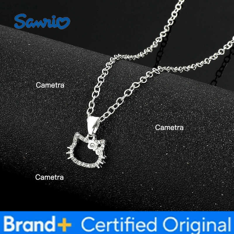 Sanrio Hello Kitty Anime Crystal Pendant Necklace Silver Color Clavicle Chain Girl Charms Jewelry Perfect Birthday Gift H2512291