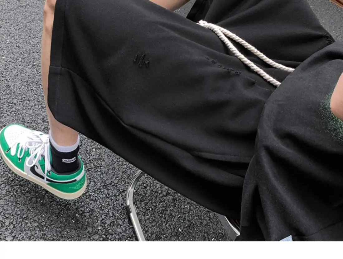 High Street Ripped Men Summer Retro Sports Cropped Pants 251223