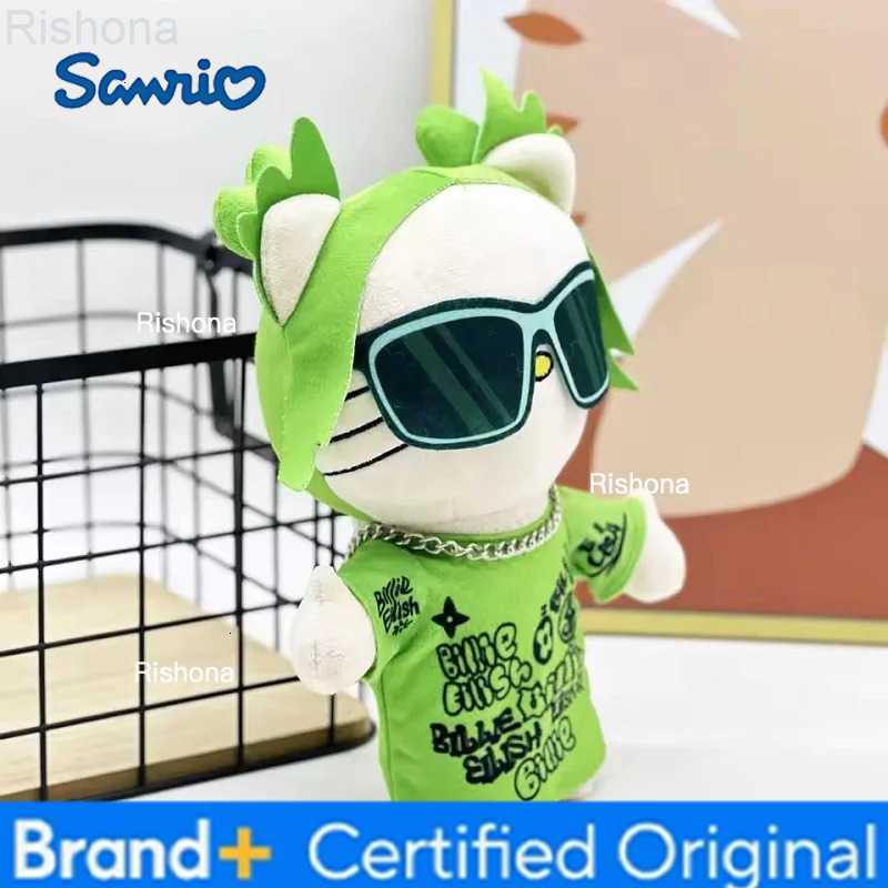 Sanrio 26cm KT Billie Eilish Green Sunglasses Fashion Boy Plush Doll Figure Stuffed Toys Cute Kids Boys Girls Christmas Gift H251229