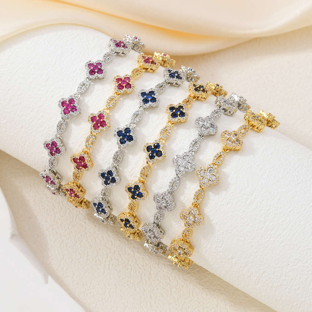 Bracelet For Women Hip-Hop Full Four-Leaf Clover Bracelet, Dopamine Design Fashion Trend 5A Zirconia Colorful Hand Jewelry