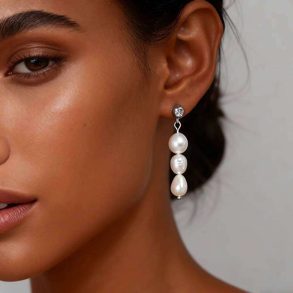 Skyrim Natural Pearl Dangle Earrings for Women Girls Stainless Steel Minimalist Zircon Stud Earring Jewelry Gift C251227