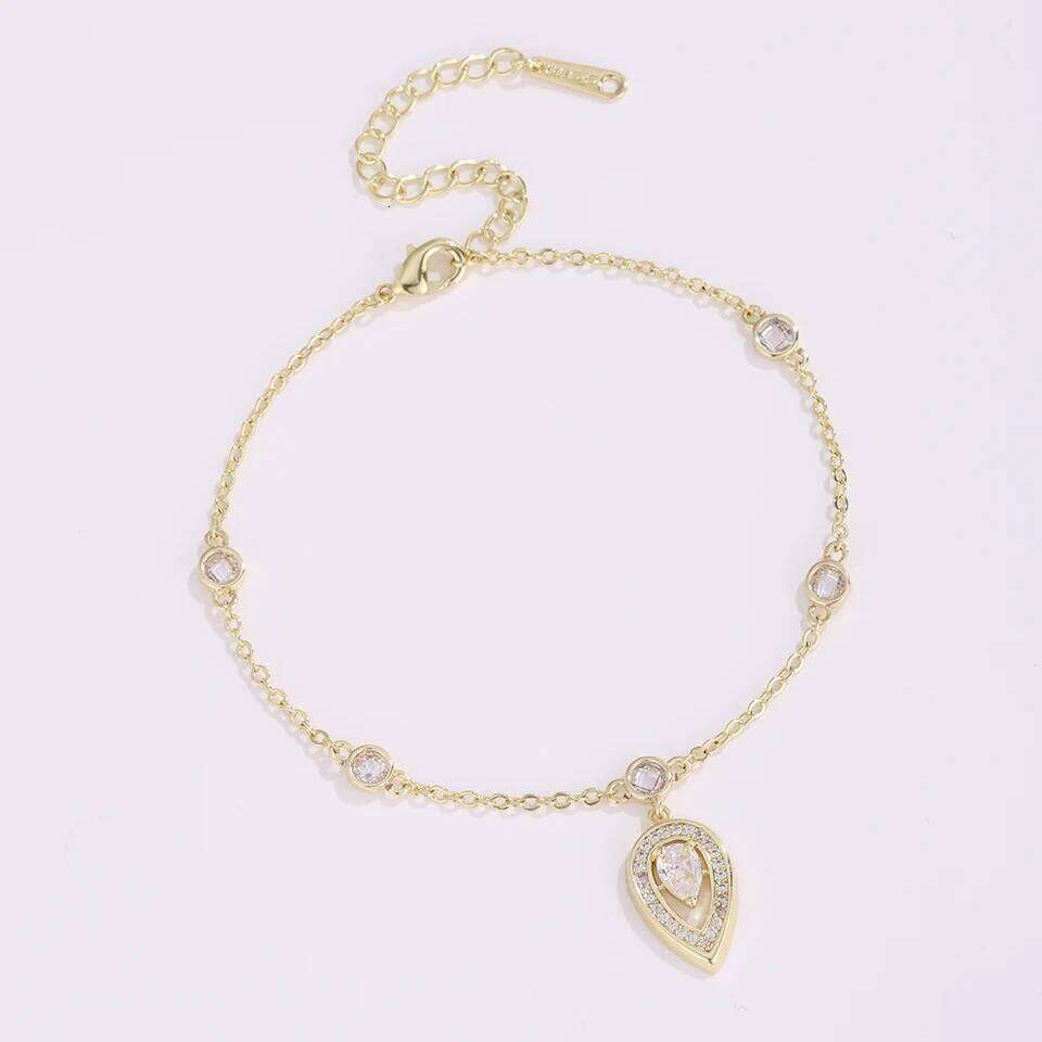 ZAKOL Korean Simple Water Drop Charm for Women Girls Shiny Clear Zircon Thin Chain Bracelet Accessories Gift