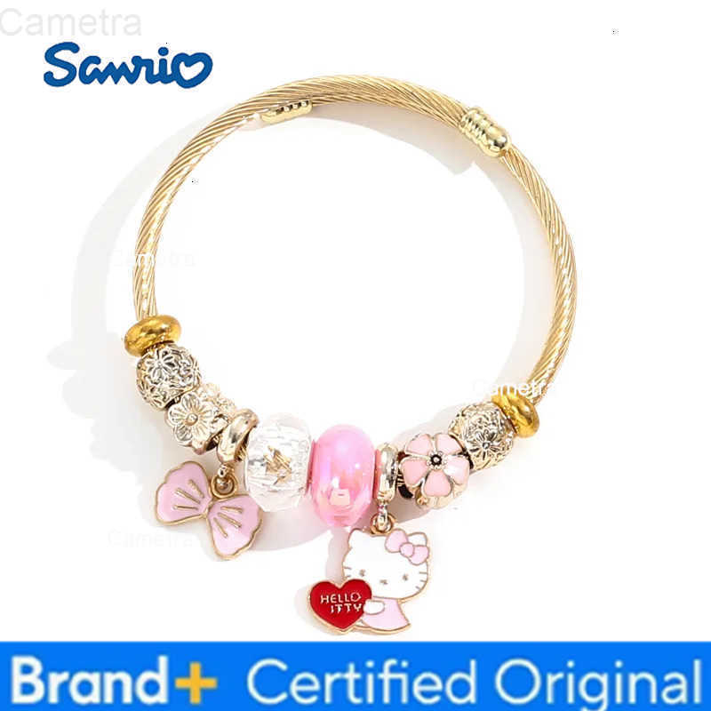 Sanrio Stainless Steel Bangle Cute Hello Kitty Flower Bowknot Charms Bracelets for Women Girls Lovely Accessories Jewelry Gifts H251229