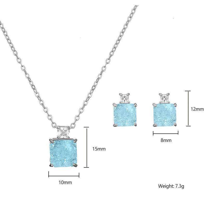 ZAKOL Elegant Ocean Blue Square AAA Zirconia Earring Necklaces Set Exquisite Wedding Party Jewelry Gift for Women