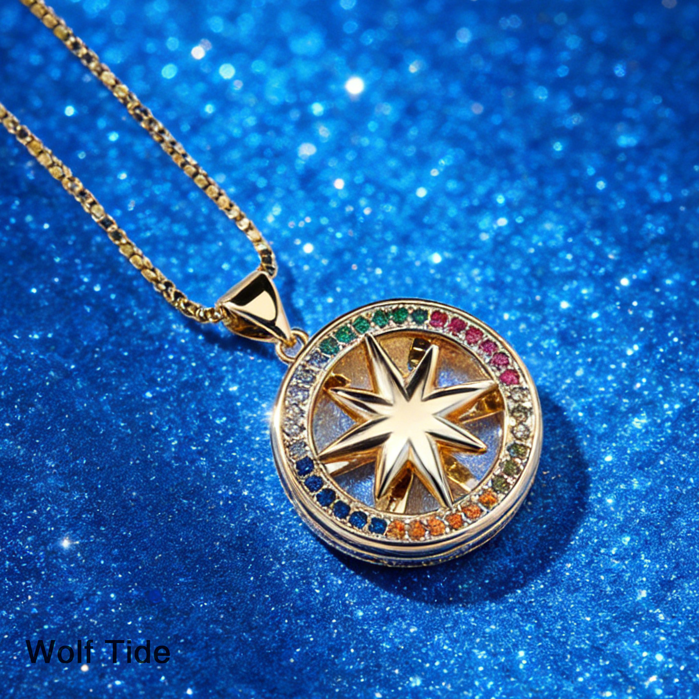 Six Pointed Star Zircon Rotate Charms Necklace Mens Womens Choker Chain Hip-hop 14k Real Gold Plated Sky Pendant Jewelry Fashion CZ Stones Gifts For G