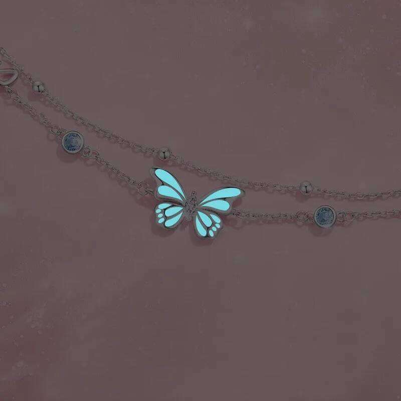 925 Silver Elegant Blue Luminous Double-layer Butterfly Bracelet with Adjustable Size for Women's Birthday Party Gifts 25H1229